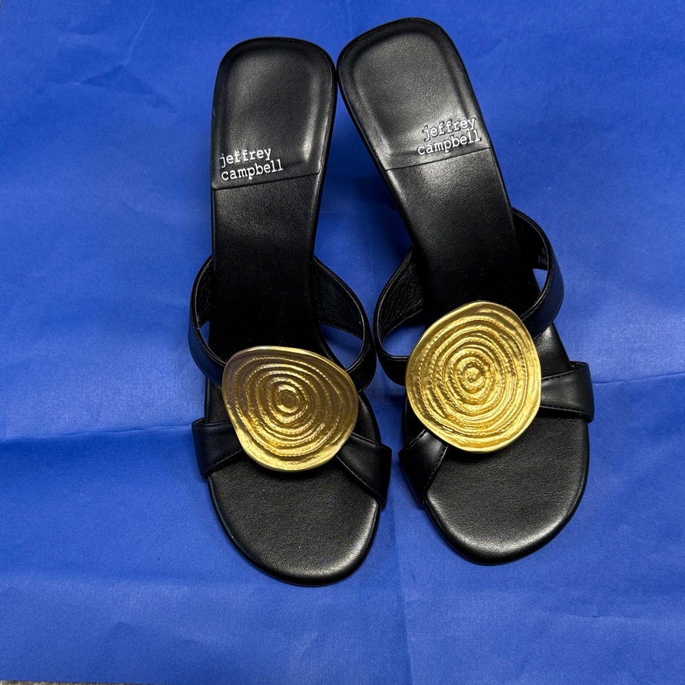 Jeffrey Campbell Black Sandals with Gold Accent